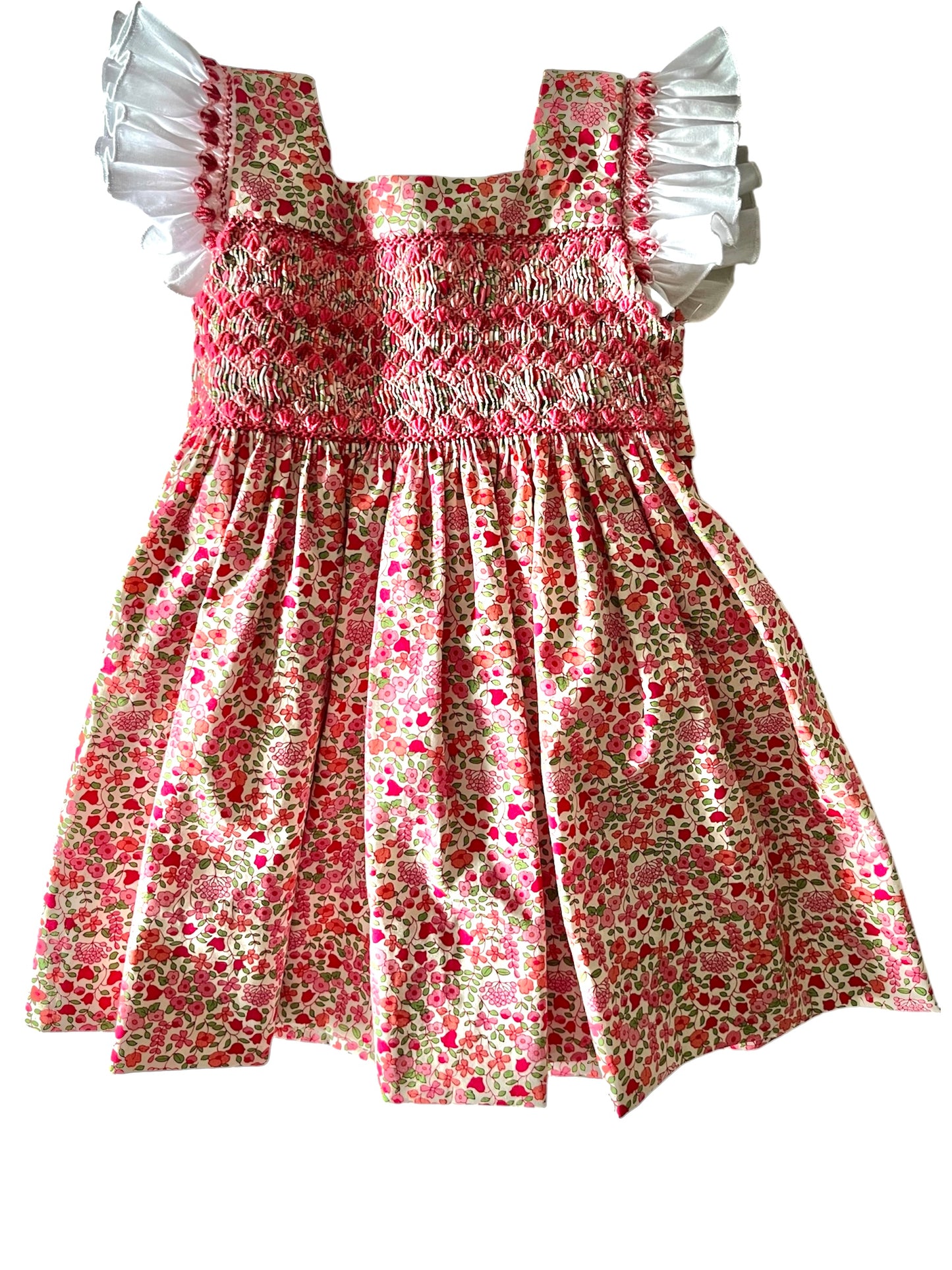 Handsmocked Floral Dress with Ruffle Sleeves