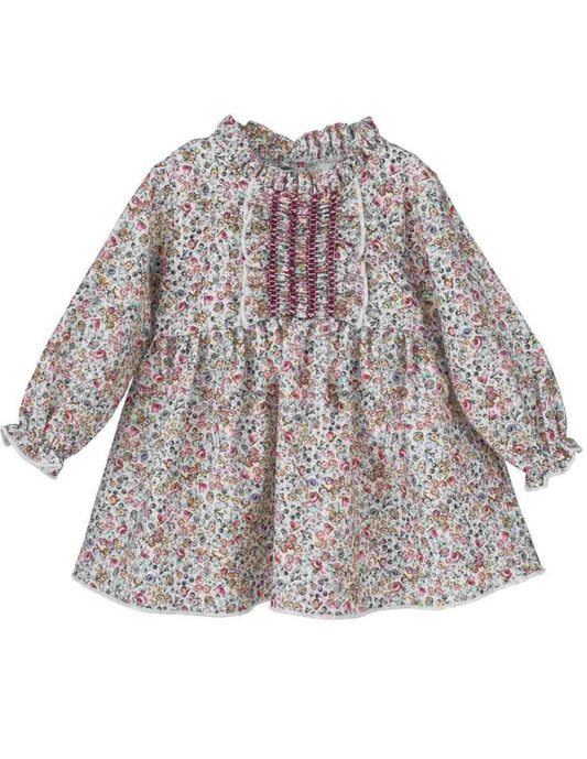 Floral Girl Dress with Ruffle Collar and Embroidery