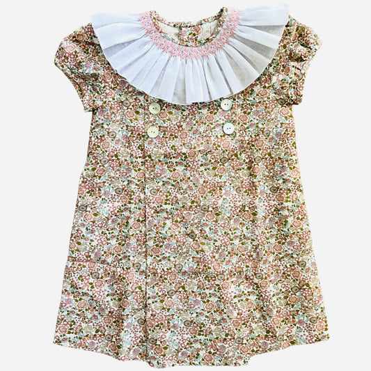 Baby Ruffle Collar Hand Smocked Floral Dress