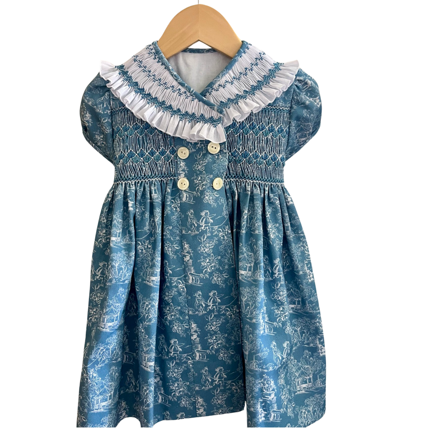 Double Breasted Handsmocked Short Sleeve Dress