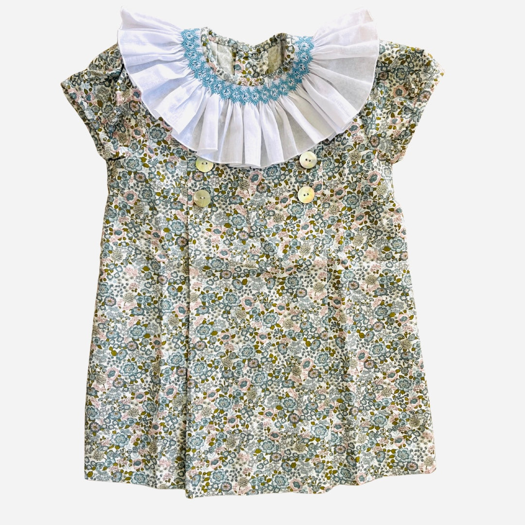 Baby Ruffle Collar Hand Smocked Floral Dress