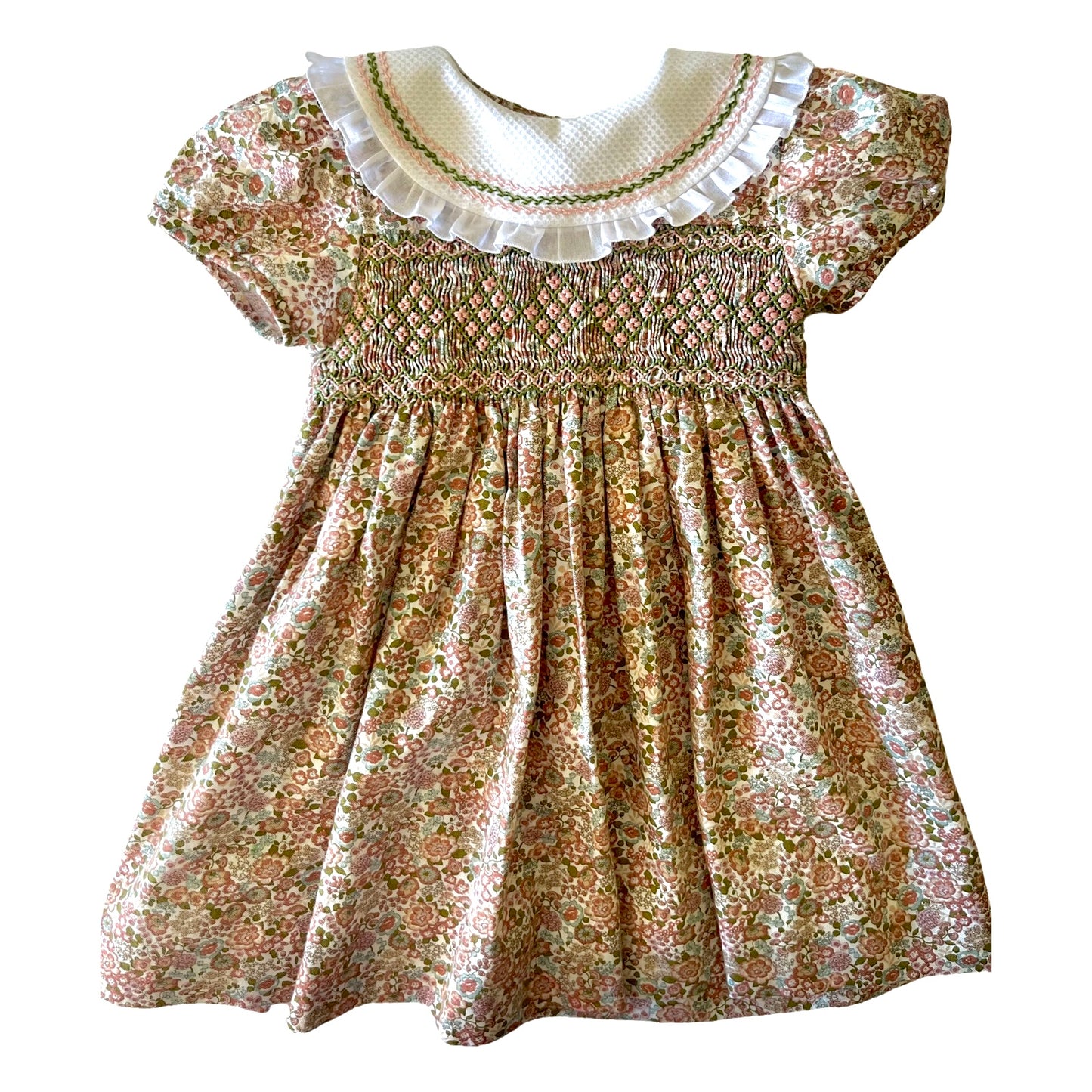 Bib Collar Handsmocked Short Sleeve Dress