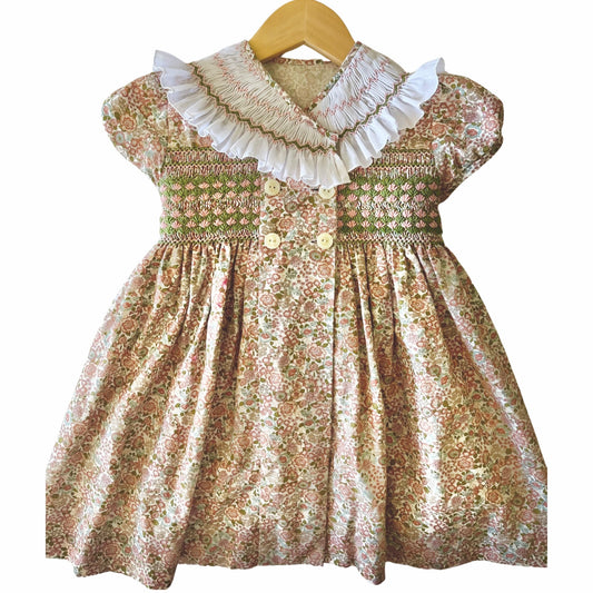 Double Breasted Handsmocked Short Sleeve Dress