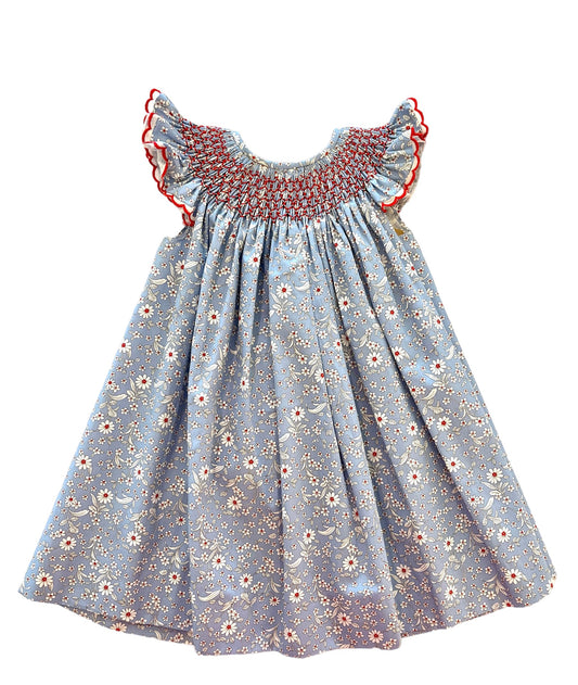 Floral Handsmocked Dress in Blue