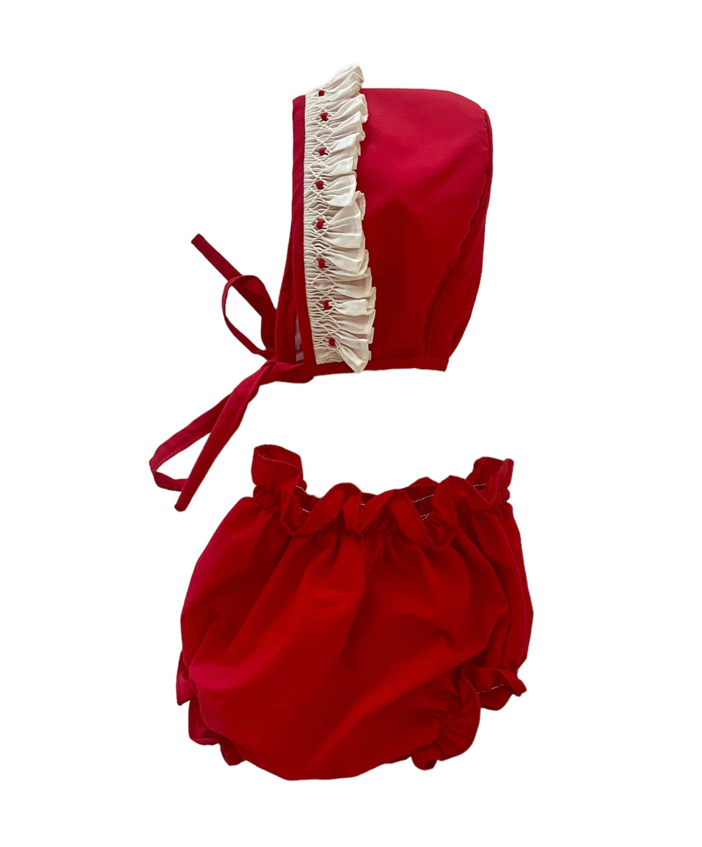 Ruffle Bonnet with matching Bloomers in Red